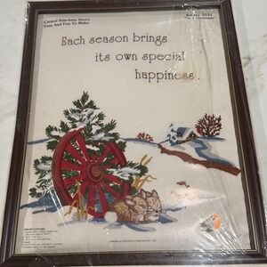 Vintage 80s Paragon Needlecraft Crewel Kit Frame Winter Peaceful Countryside